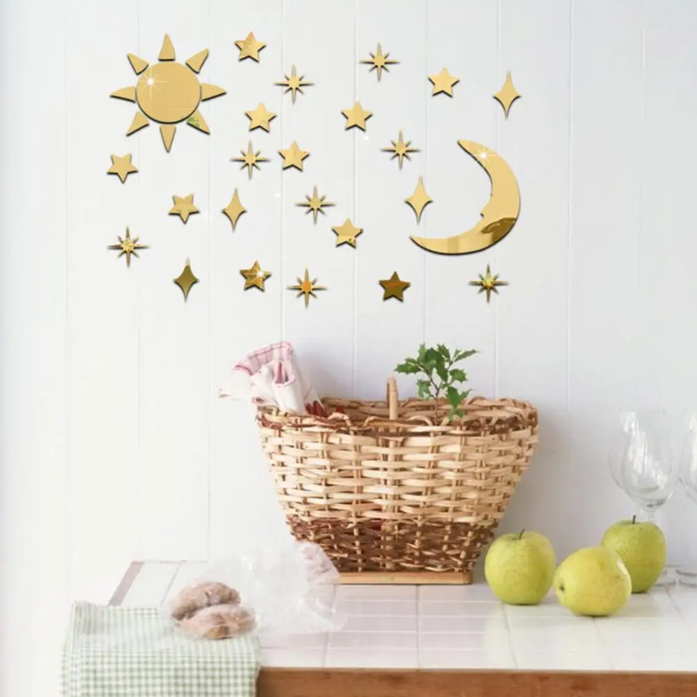 

DIY Home Decor Sun Moon Stars Acrylic Mirror Wall Art Sticker Decals Removable Home Decor