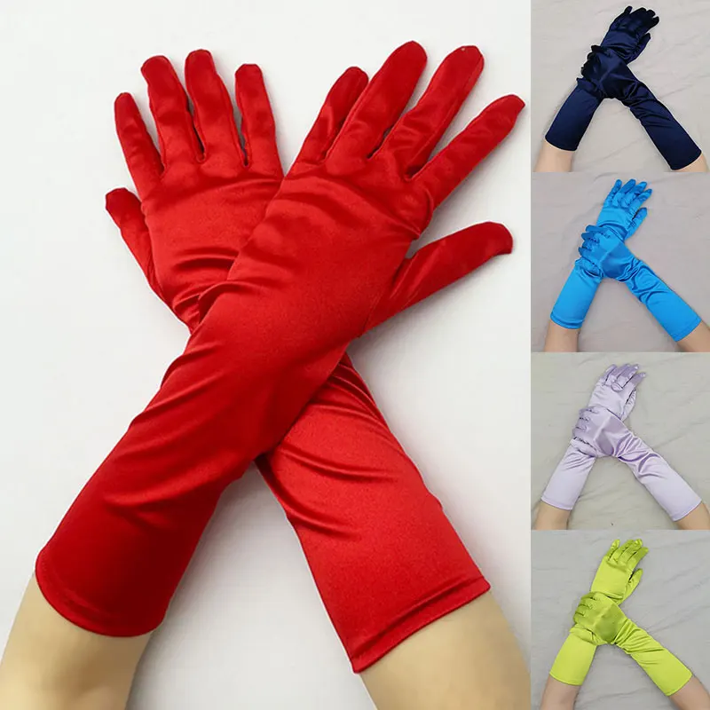 

Solid Color Satin Gloves Stretch Satin Long Spandex Etiquette Gloves Wedding Bridal Gloves Medium And Long 38cm Soft Mittens