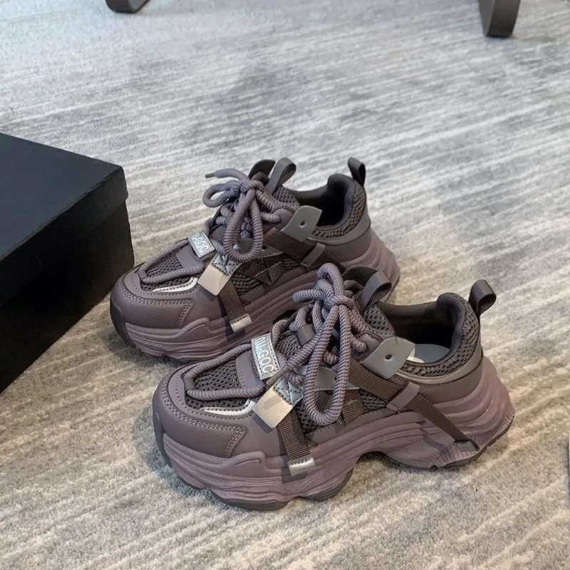 Женские массивные кроссовки 2024 Весенняя дышащая сетчатая спортивная обувь на