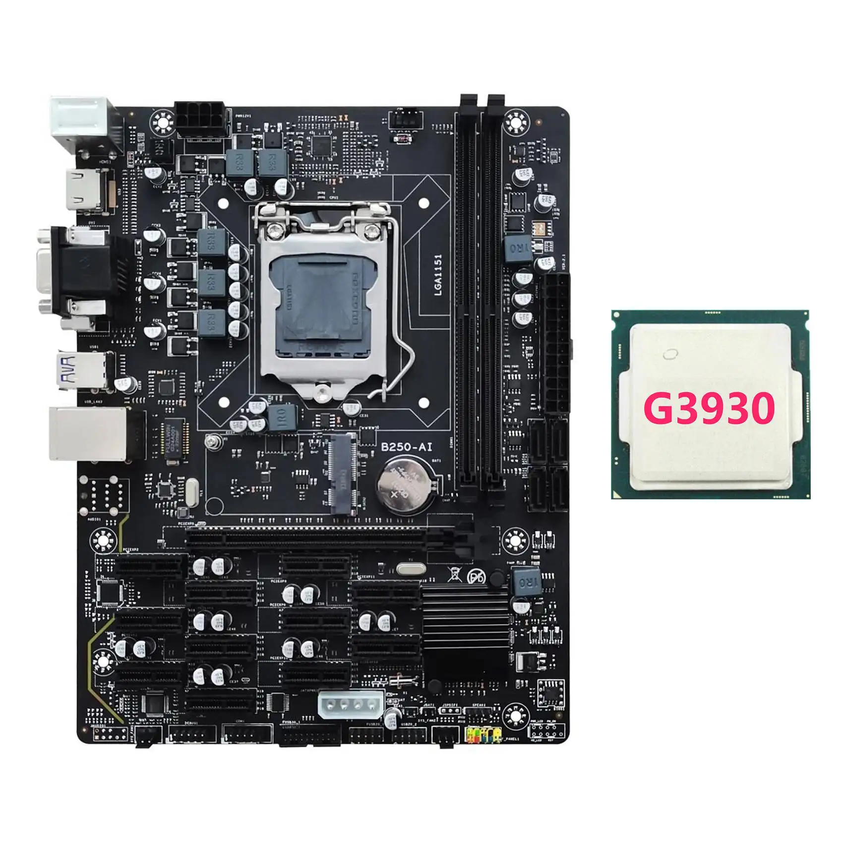 

B250 V2.1 BTC Mining Motherboard+G3930 CPU 12XPCIE LGA1151 Dual Channel DDR4 MSATA USB3.0 B250 ETH Mining Motherboard