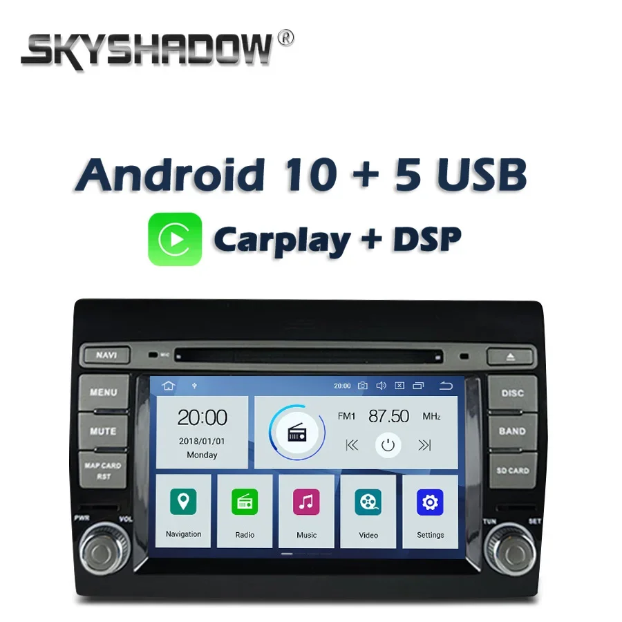 Carplay DSP PX6 IPS Android 10 4 ГБ ОЗУ + 64 Автомобильный DVD-плеер GPS Карта Wi-Fi RDS Радио Bluetooth Для Fiat