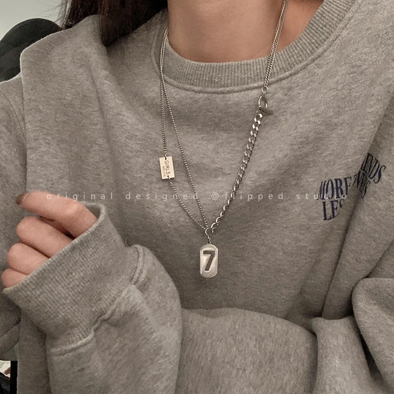 Хип-хоп Harajuku Lucky Number 7 ожерелье из нержавеющей стали для мужчин панк Многослойные