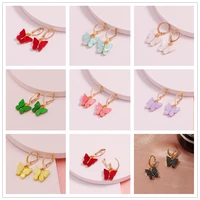 chic new fashion colorful resin butterfly earrings gold plated color ladies drop earrings jewelry for women