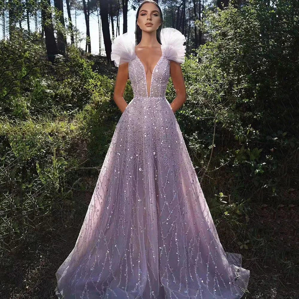 

Spring/Summer New Women's Evening Dress Deep V Sleeveless Long Dress,Celebrity Sequin long D2023