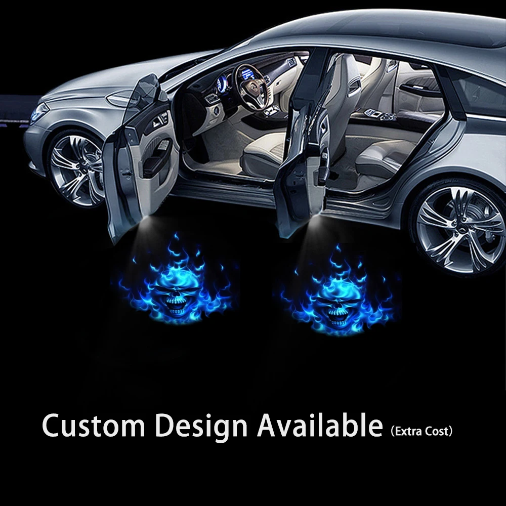 

Afarnova Car Led Door Welcome Light Blue Fire Skull Skeleton Logo Laser Projector Ghost Shadow Light Ground Courtesy Lamp