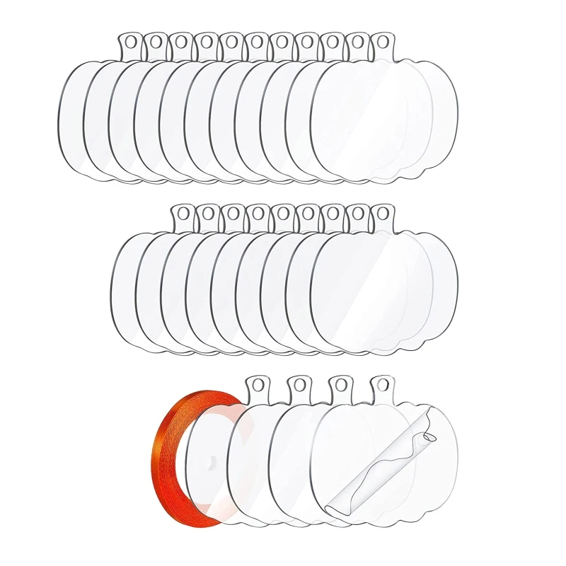 

Y4QE 1Set Unfinished Craft Decor Pumpkin Acrylic Blanks with Ribbon for Halloween