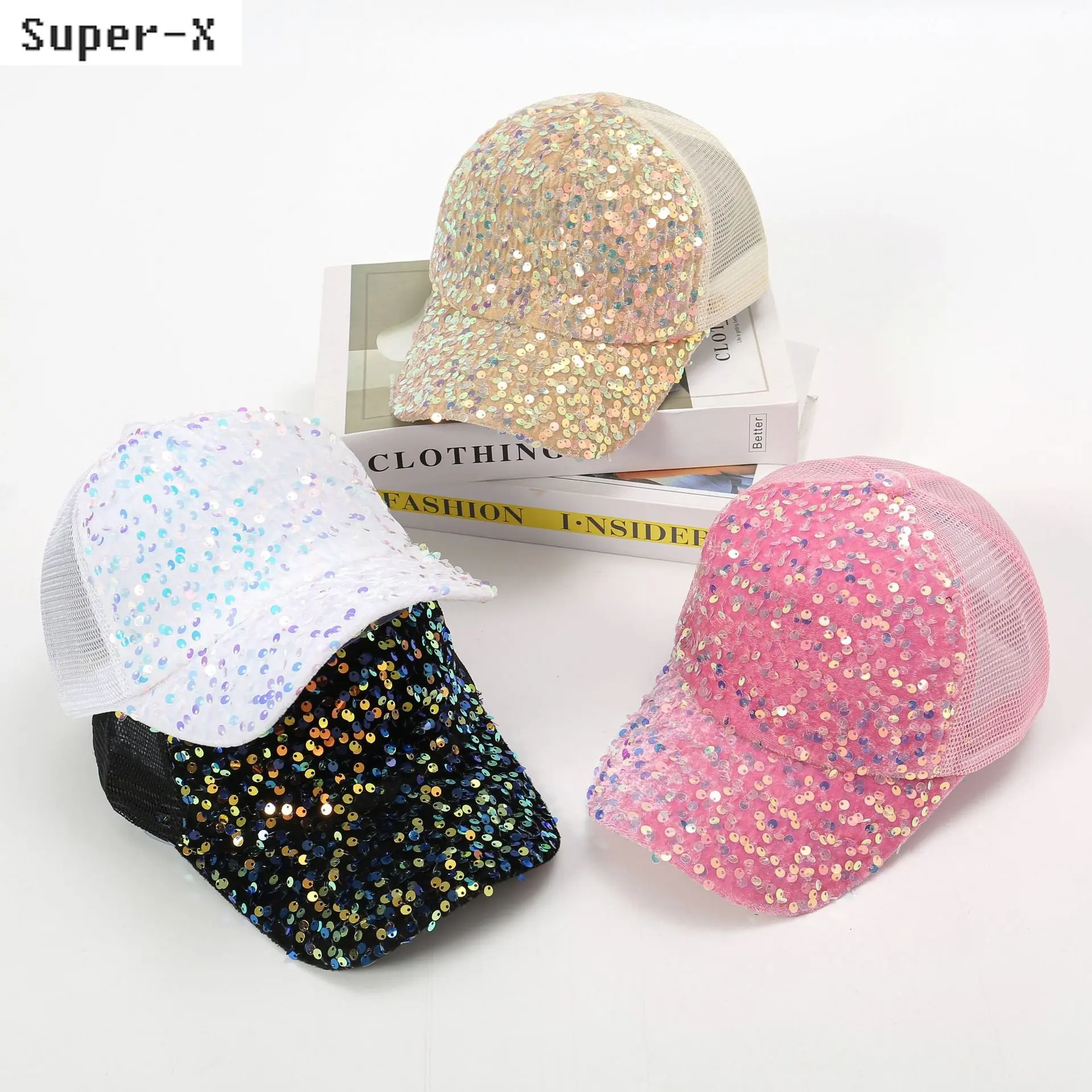 

Mesh Summer Cap for Women Shiny Spangle Baseball Cap Hip Hop Hats