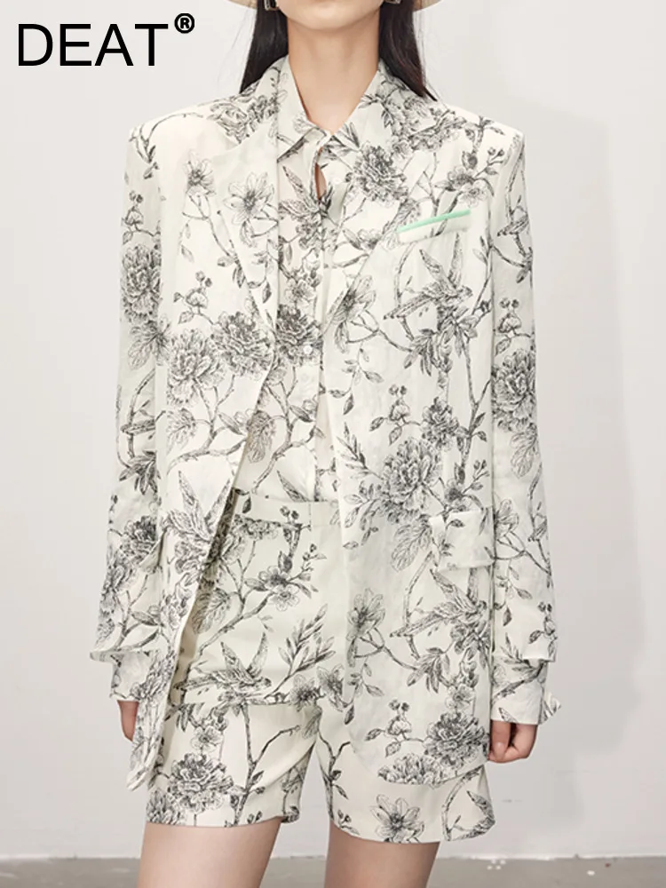 

DEAT Fashion Women Blazer Printed Lapel Right Angle Shoulder Long Sleeve Contrast Color Sunscreen Jacket Summer 2023 New 17A9138