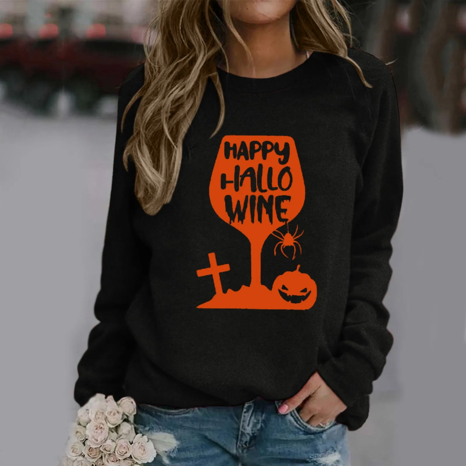 

Women Halloween Graphic Sweatshirt Casual Round Neck Pullover Loose Shirt Lightweight Tops Casual Sweatshirts for Women