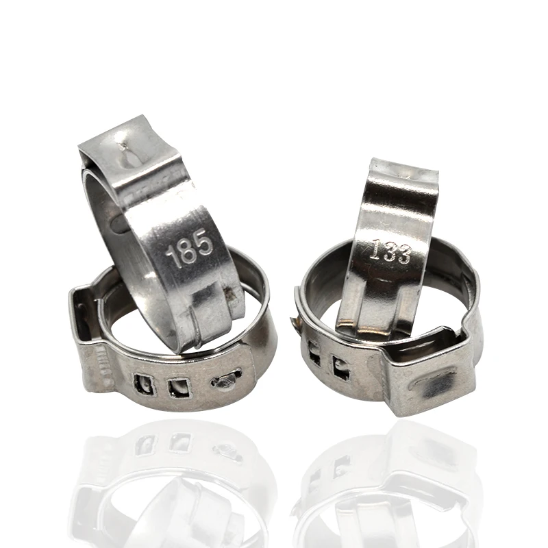 

12.0-14.5mm Pinch Clamps Stepless Single Ear Tight-Seal Vibration-Resistant for Firm Hose and Tube 304 Stainless Steel Pack 100