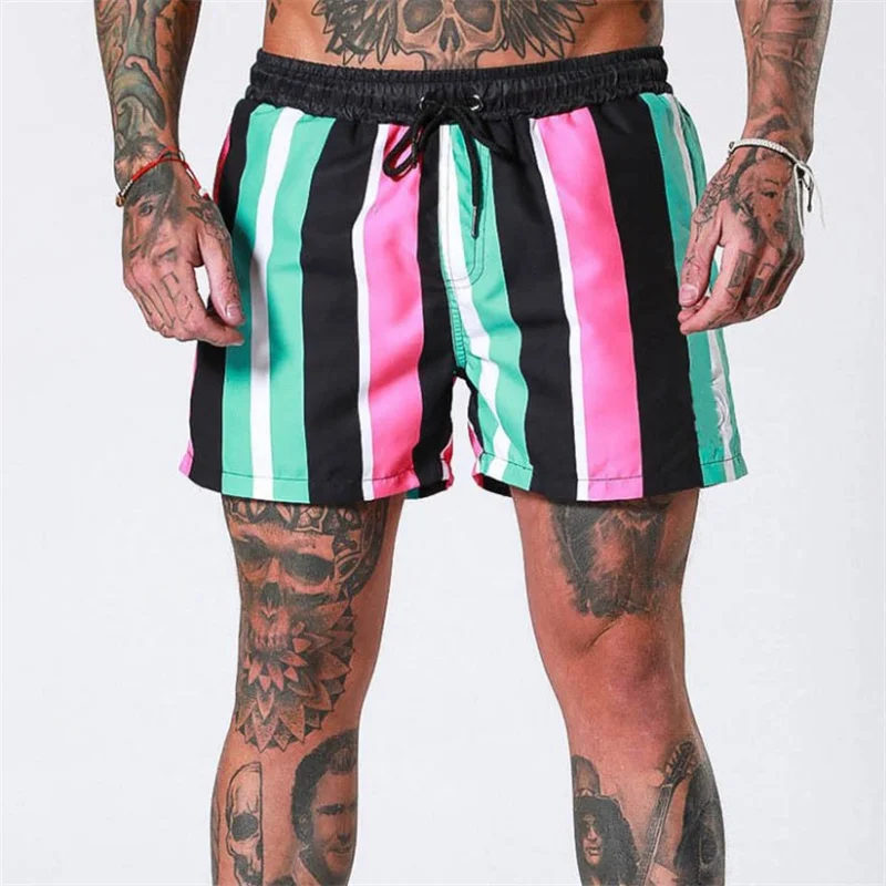 

New Muscle Men's Fitness Pants Sports Shorts Running Training Fashion Contrast Color Straight Stripe Quick-drying Men's Cas