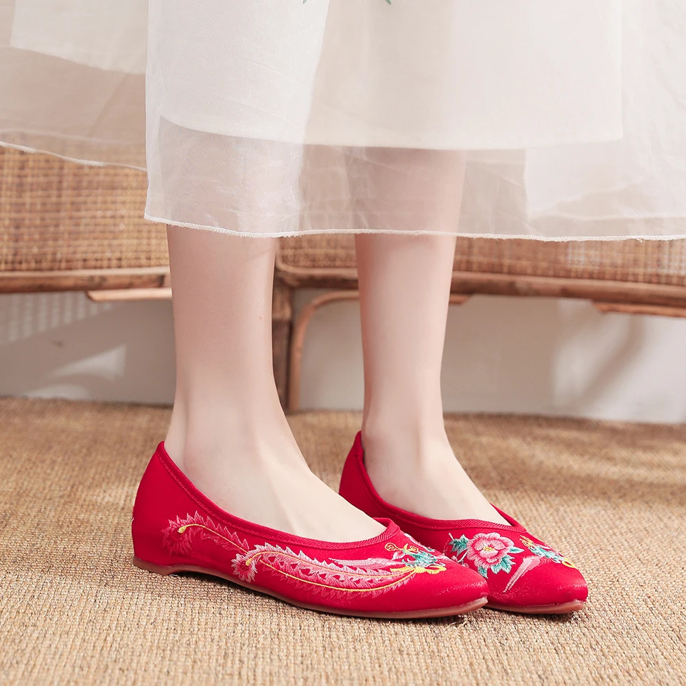 Женские бархатные балетки Veowalk с вышивкой Феникс хлопковые на плоской подошве