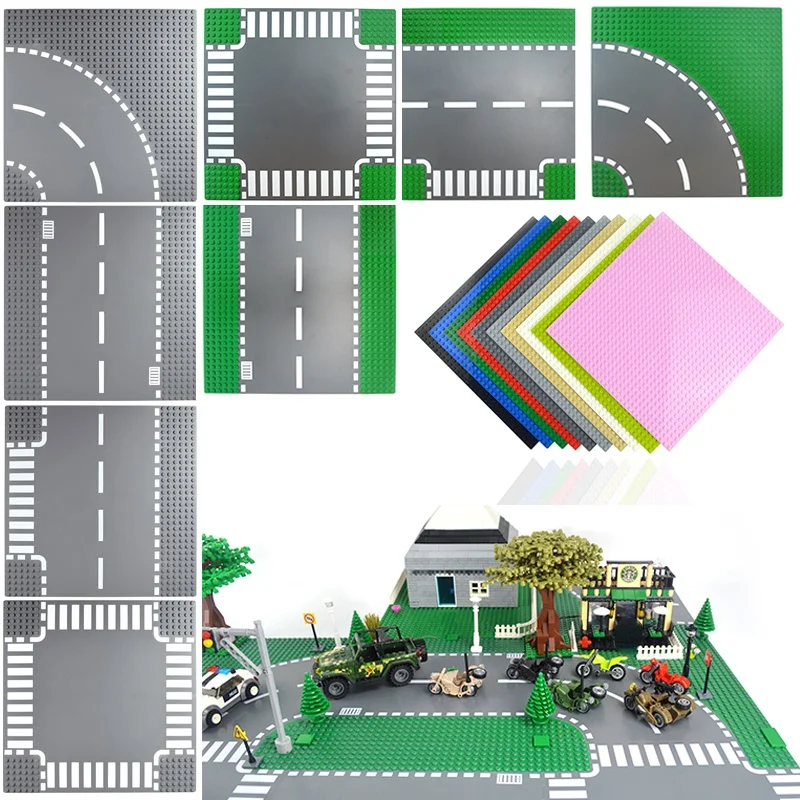 

Classic Base Plates 4 Styles Plastic Assembly Brick Baseplate Figures City Street Road Plate Compatible All Brand Building Block