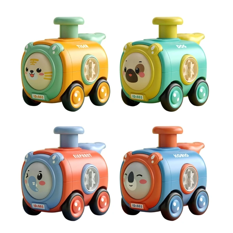 

D7WF Presses Change Face Inertial Toy Car Cartoon Car with Whistle Parent-children Interaction Early Educational Toy