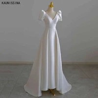 kaunissina boho bride wedding dresses a line v neck beach vestido de novia puff sleeves floor length corset back bridal gowns