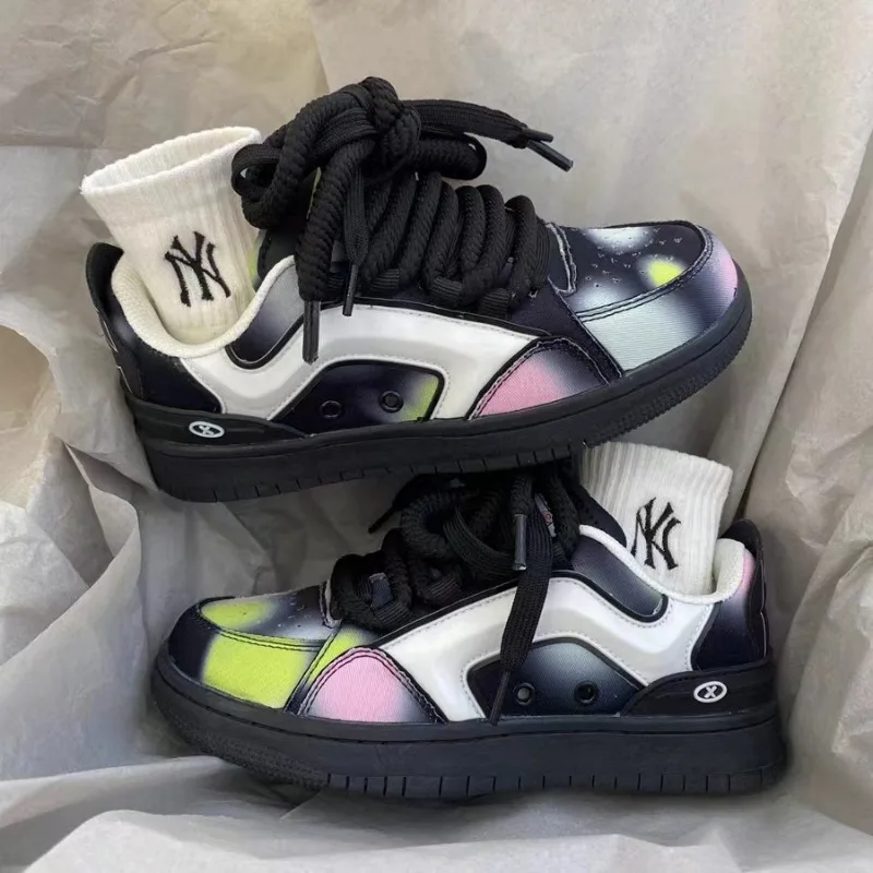 

SHANPA Black Fashion Womens Sports Shoes Contrast Color Colorful College Style Casual Sneakers Student Female New Athletic Shoes