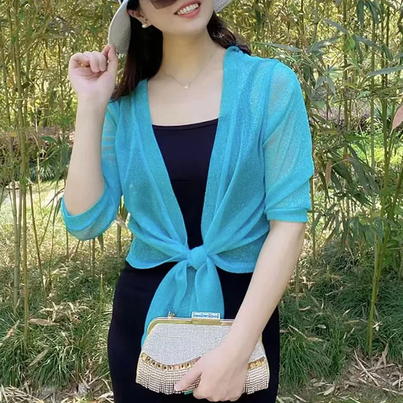 Женская однотонная маленькая куртка летняя рубашка с кондиционированием