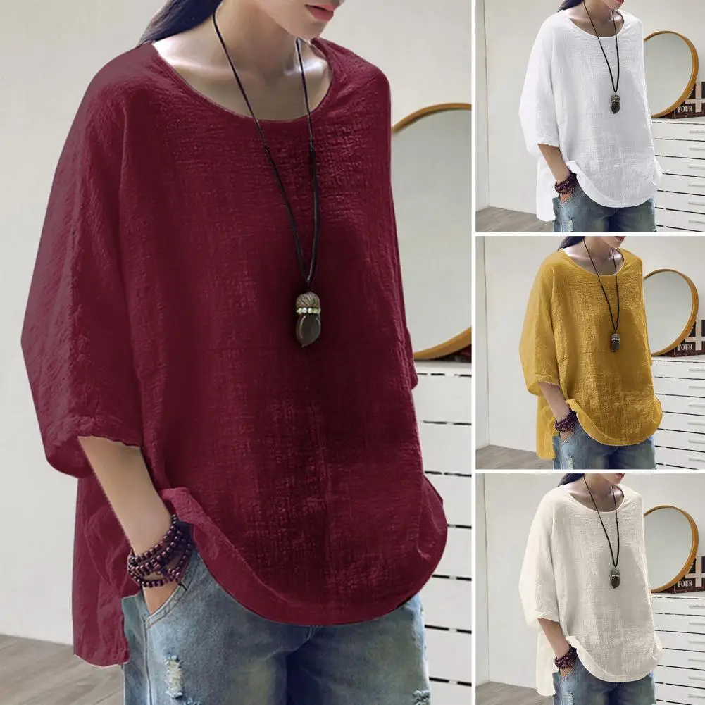 

Stylish Casual Top Anti-Fade Thin Loose Blouse Leisure Women Retro Shirt Top