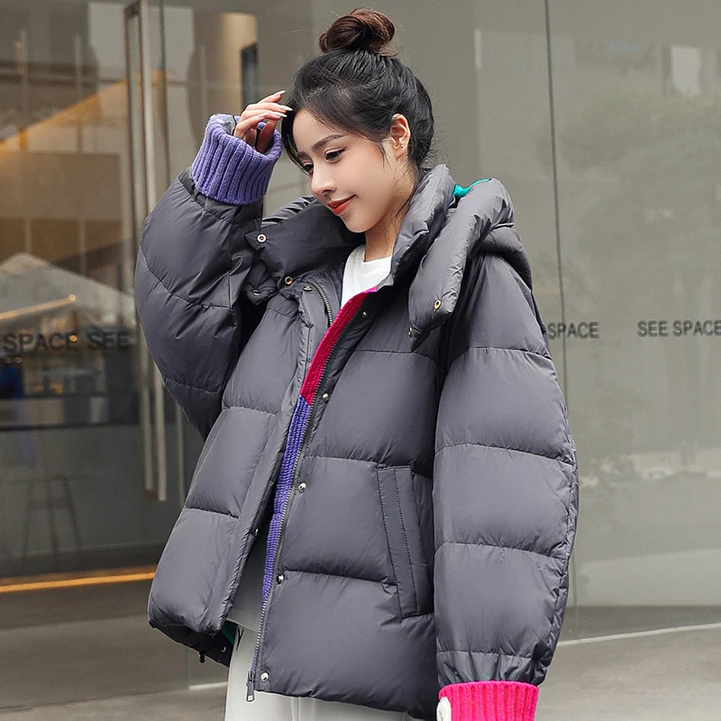 Women Winter Hooded Thick Short Jacket Solid Casual Warm Cotton Padded Parkas Winter Coat Women