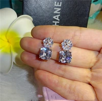 2022 new trend super flash flower square stud earrings for women zircon full diamond engagement anniversary bridal gift jewelry
