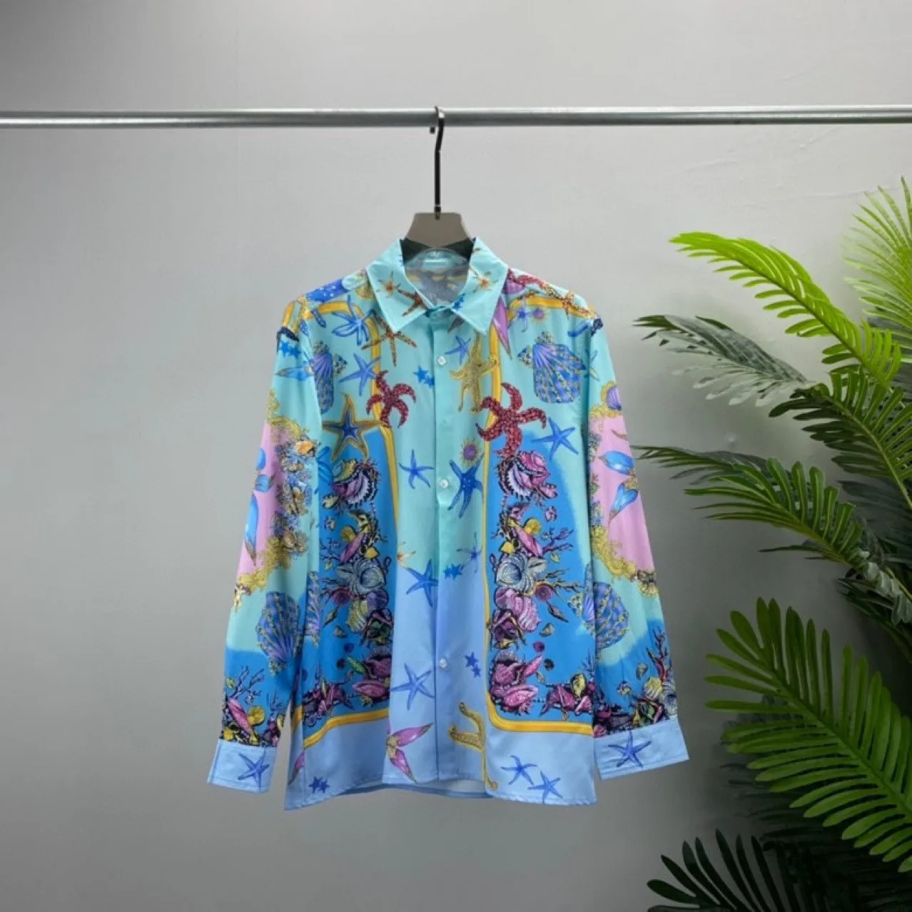 Spring Autumn Hot Chic Men High Quality Print Long Sleeves Casual Shirt Tops B918