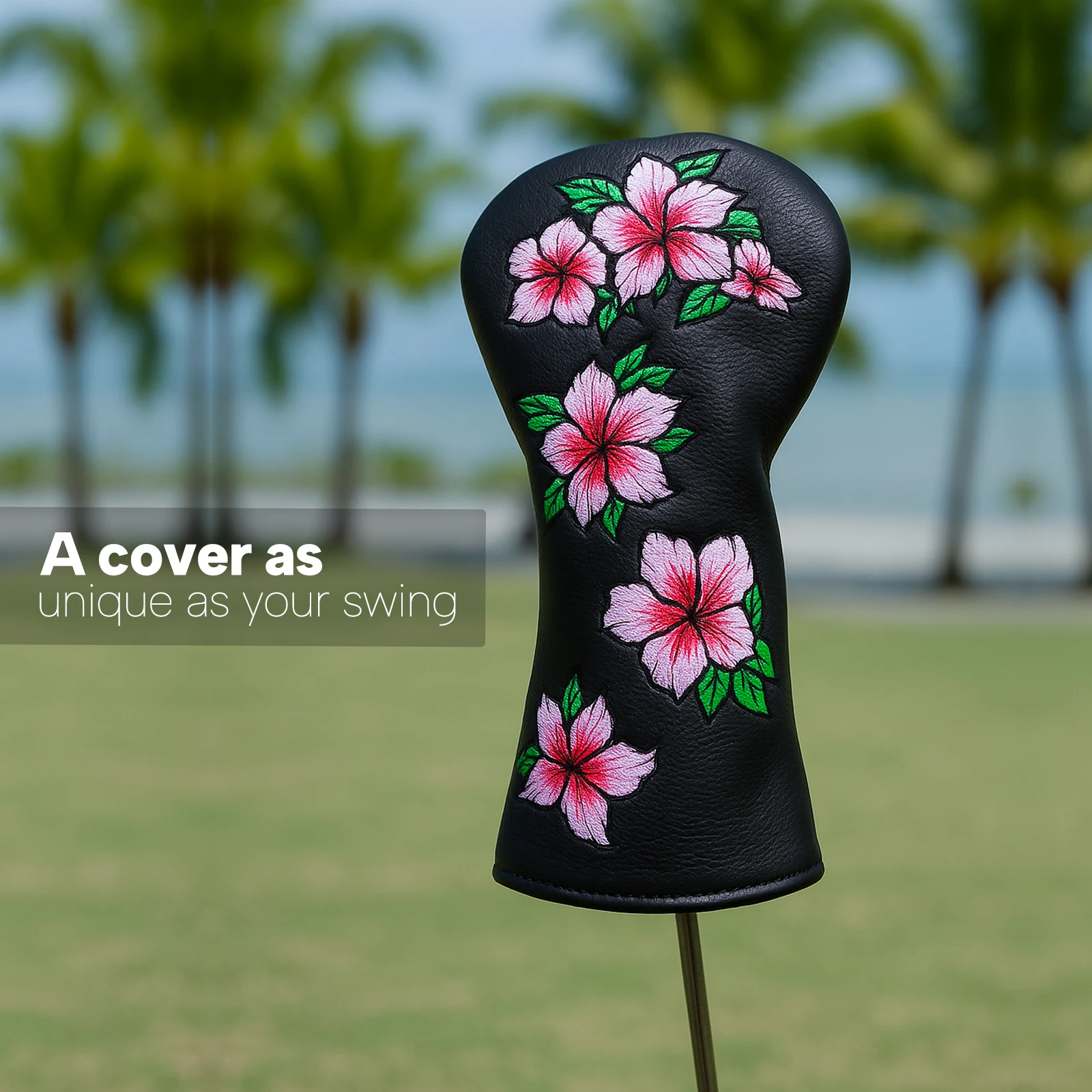 Чехлы для гольф-клюшек Spring Flower Golfer Gift, черные, из премиальной кожи, для драйверов, фервейных вудов, гибридов, 3-х деревянных клюшек G (art.: 3920dbc08d092) - 3920dbc08d092