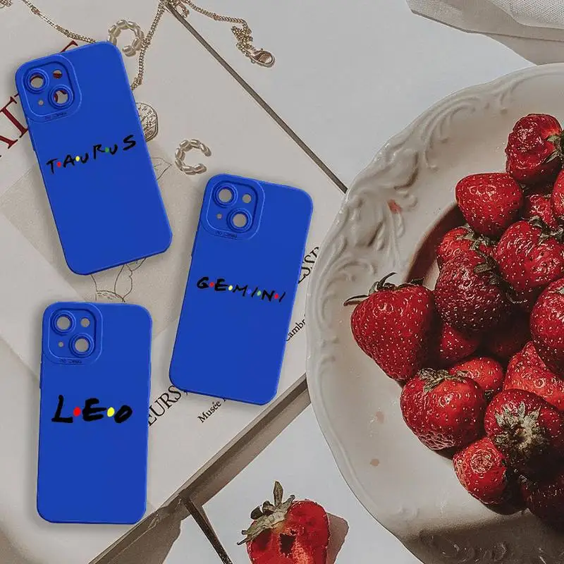 

Twelve constellation letters Phone Case For iPhone 13 12 11 Pro MAX Mini X XS XR 7 8 Plus Liquid Silicone Klein Blue