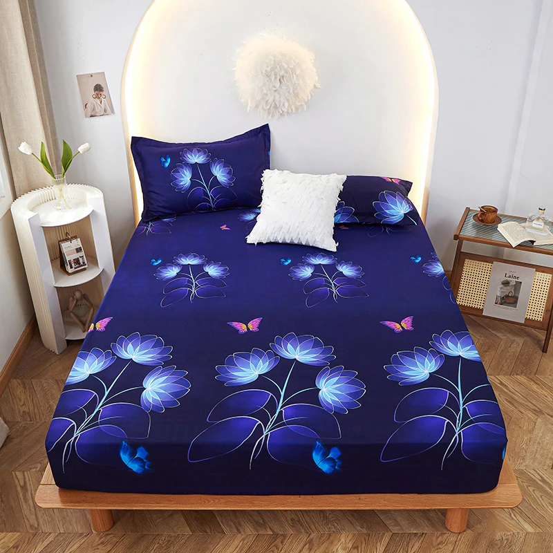 

1pc 100%polyester printing fitted sheet Mattress set with four corners and elastic band bed sheet pillowcases need order