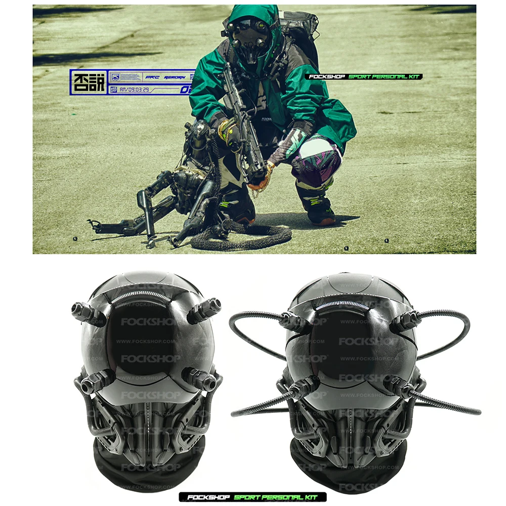 

FOCKSHOP CyberPunk маска с зелеными лампами для косплея, сценическое оснащение, ночная городская декорация, подарок на Хэллоуин, фестивавечерние дл...