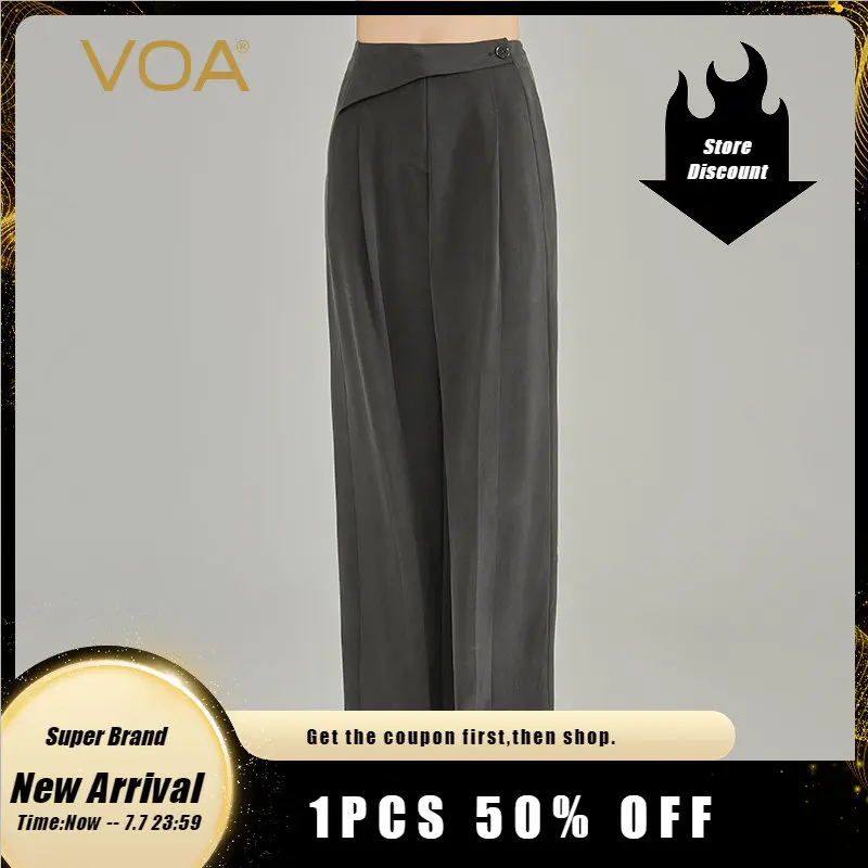 

VOA 30 Momme Шелковый тяжеловесный Черный Асимметричный с одной пуговицей сзади на талии эластичный прямой бочонок простые универсальные костю...