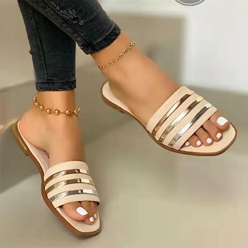 

Fashion Slip-On Slippers Flip Flops Women Shiny Open Toe Comfortable Beach Garden Sandals Casual Roman Shoes Zapatillas De Mujer