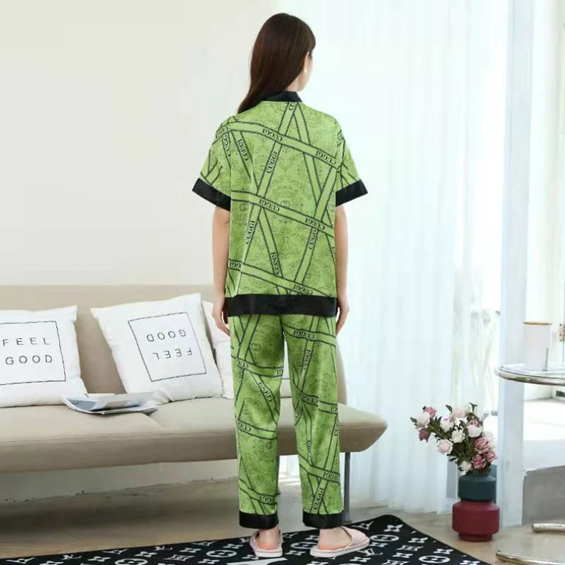 New Summer Pajamas for Women's Japanese and Korean Style Thin Short-sleeved Cardigan Trousers Suit Comfortable Home Service Suit