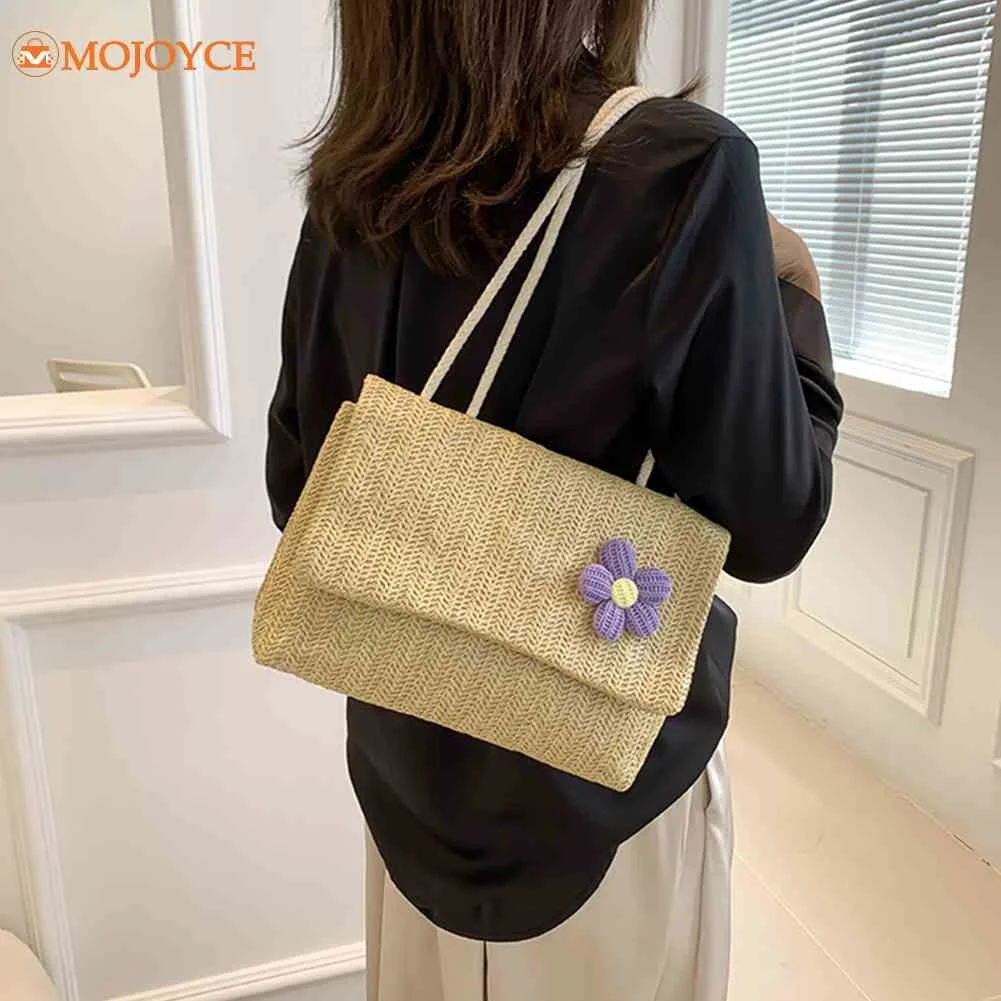 

Летняя Плетеная соломенная сумка через плечо с цветами, дизайнерская роскошная сумка ручной работы, плетеные женские ручные сумки, повседневная женская маленькая сумка-тоут