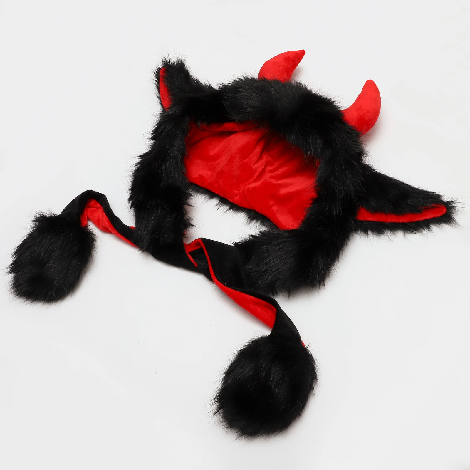 Cute Plush Animal Buffalo Ear Hat Unisex Winter Funny Cow Horn Warm Windproof for Shows Halloween Party Cosplay Costumes