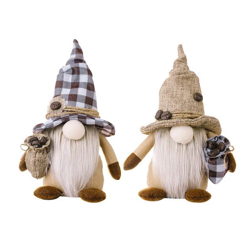 New home furnishings coffee faceless baby dwarf place holding coffee beans Rudolph doll