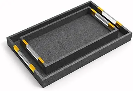 

Большой оттоманский поднос (2 шт.), Деревянные Подносы с акриловыми ручками для косметики, часов, мобильных телефонов, сервировочный поднос в шагреена, вегане