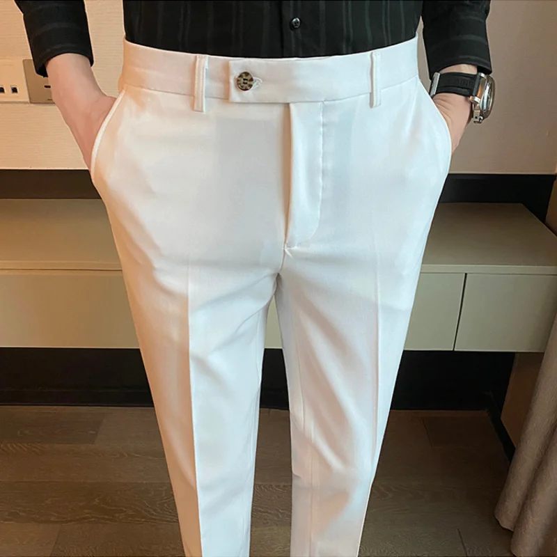 

2022 Autumn Winter Thick Suit Pants for Men Solid Color Casual Business Dress Pants Simple All-match Slim Office Social Trousers