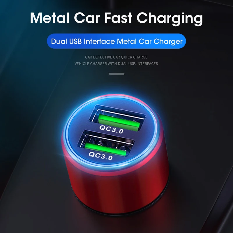 

Металлическое автомобильное быстрое зарядное устройство с двумя USB-портами, металлическое автомобильное зарядное устройство, быстрая заря...