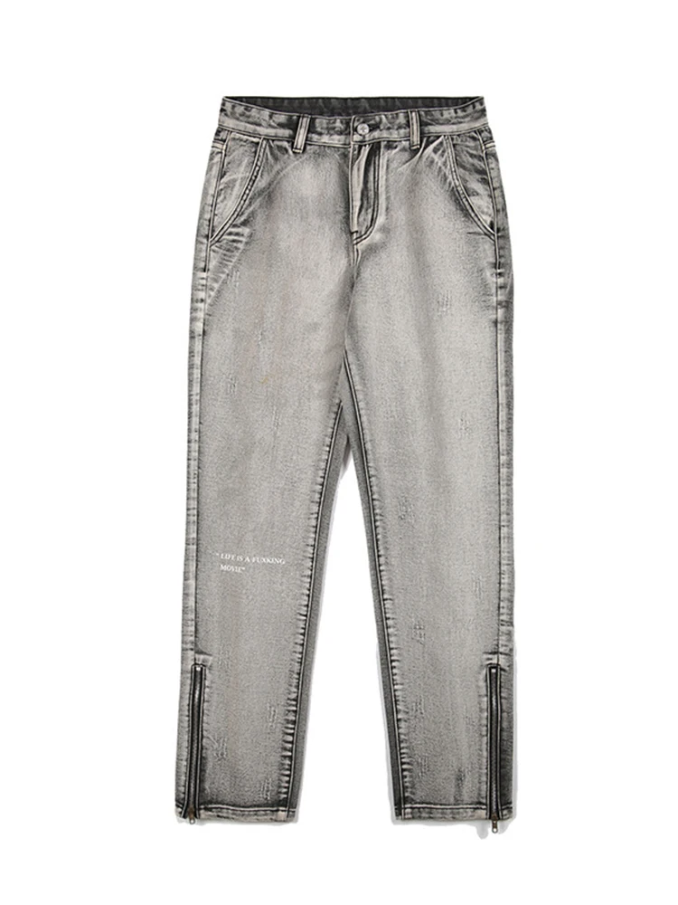 European and American Men's Four Seasons American High Street Zipper Trousers Jeans Ins Retro Trousers Streetwear Ins Hot Sale