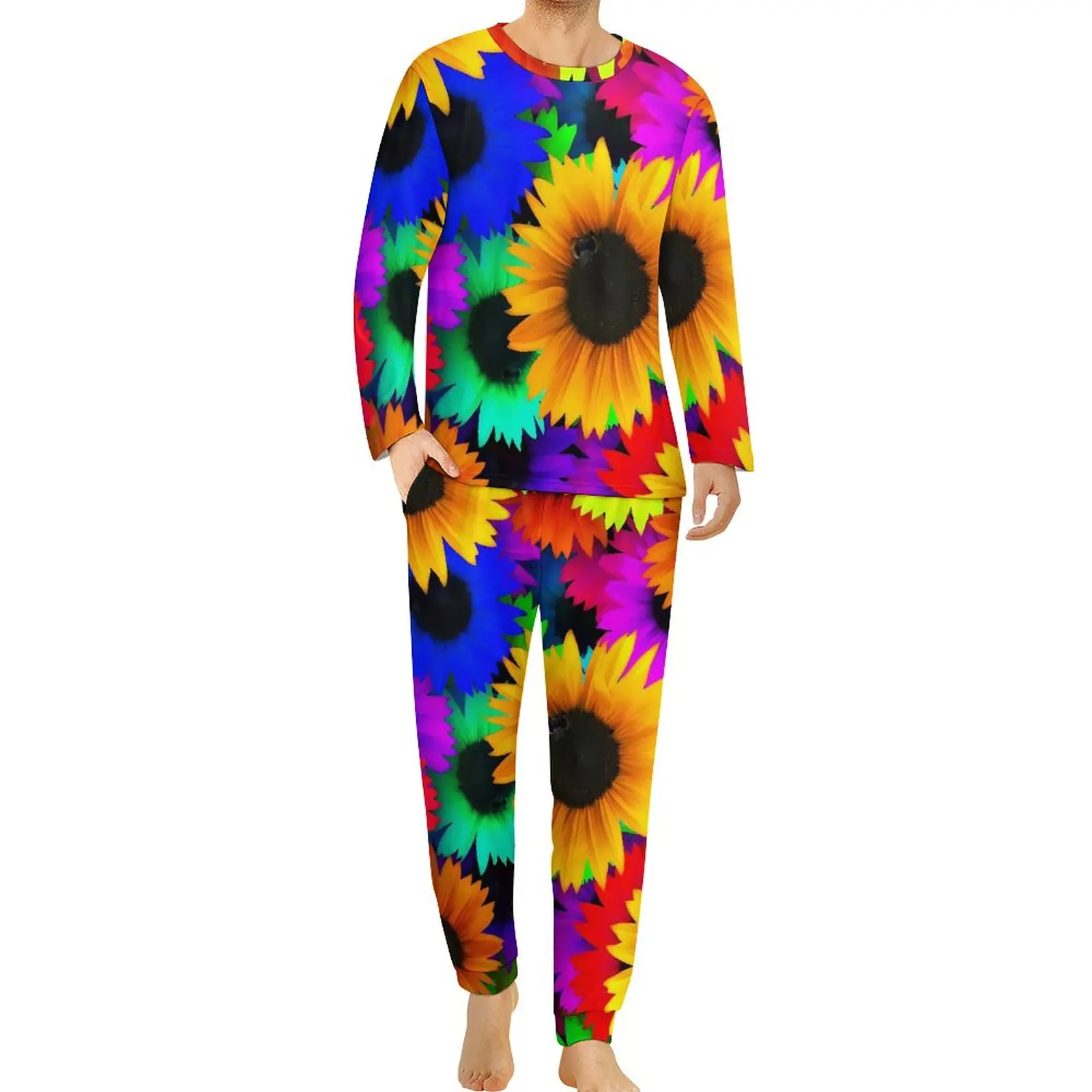 

Colorful Sunflower Pajamas Autumn Flowers Print Aesthetic Nightwear 2 Pieces Design Long Sleeves Elegant Oversized Pajamas Set