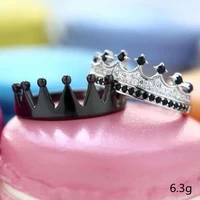 milangirl creative 2 pcsset princess luxury crown inlaid crystal rhinestone zircon female ring set for women wedding jewelry