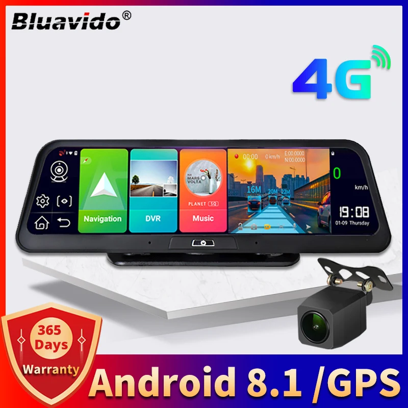 

Bluavido 4G Android DVR 10-дюймовый экран Автомобильный видеорегистратор GPS навигация 1080P приборная панель камера регистратор Wi-Fi удаленный мониторинг