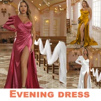 rose yellow white one shoulder prom dresses silks and satins sexy special occasion women dress one long sleeve evening gowns