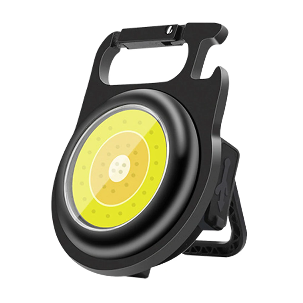 

Mini Keychain Flashlight Rechargeable Work Light Portable Travel Torch with Folding Bracket Bottle Opener for Fishing Camping