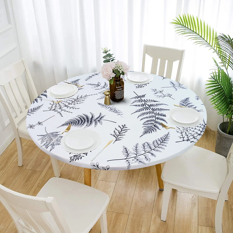 Round Table Cover Elastic Printing Tablecloth Waterproof Oil-Proof Easy Clean Home Kitchen Living Room Wedding Hotel Decoration