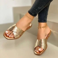 2022 women slippers summer fashion flats casual bright women shoes cross outdoor beach ladies plus size sandal zapatillas mujer