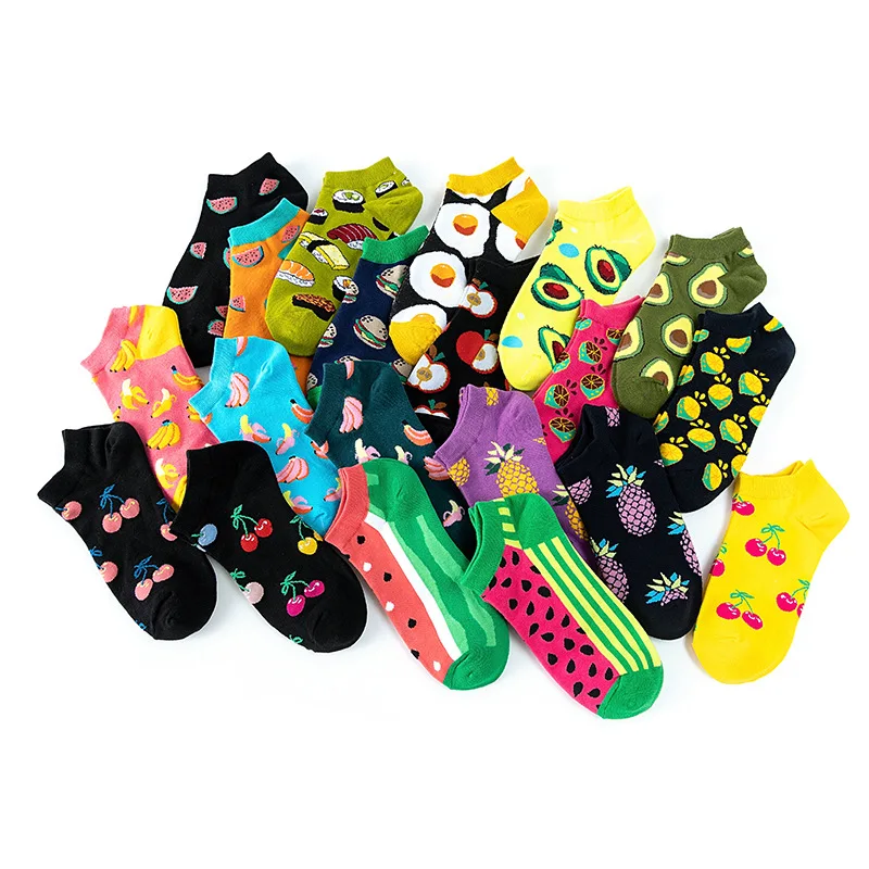 Funny oil painting plaid check Casual Ankle Socks Fashion Colorful candy color Harajuku Animal Fruit Men women Socks low cut sox images - 6