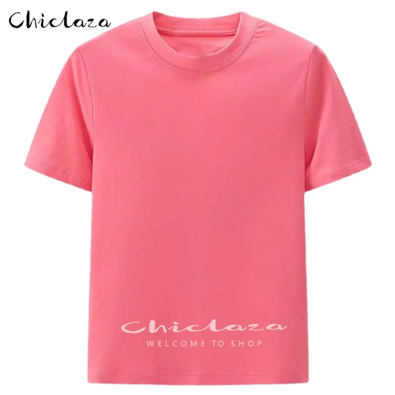 

CHICLAZA Women 2022 Spring Summer Black White T-shirt Tops Female Casual Solid Short Sleeve O-Neck Wild Tees Ladies