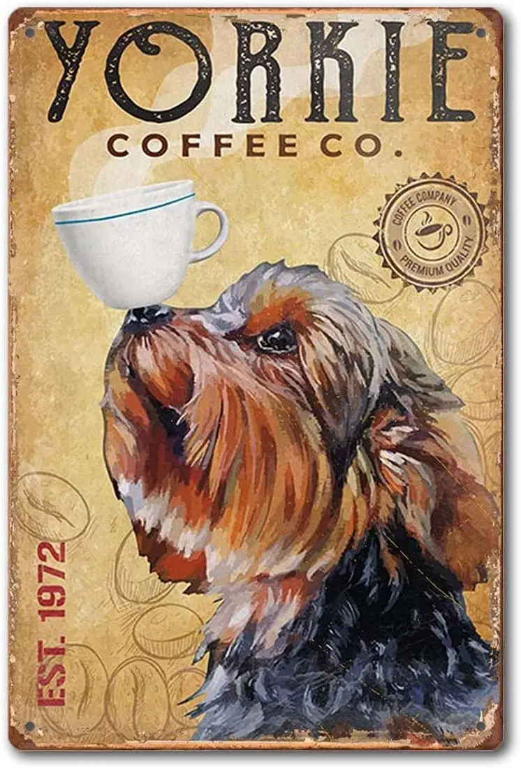 

Yorkshire Terrier Lover Gift Coffee Company Wall Art Bathroom Home Office Farmhouse Kitchen Decoration Retro Metal Tin Sign 1