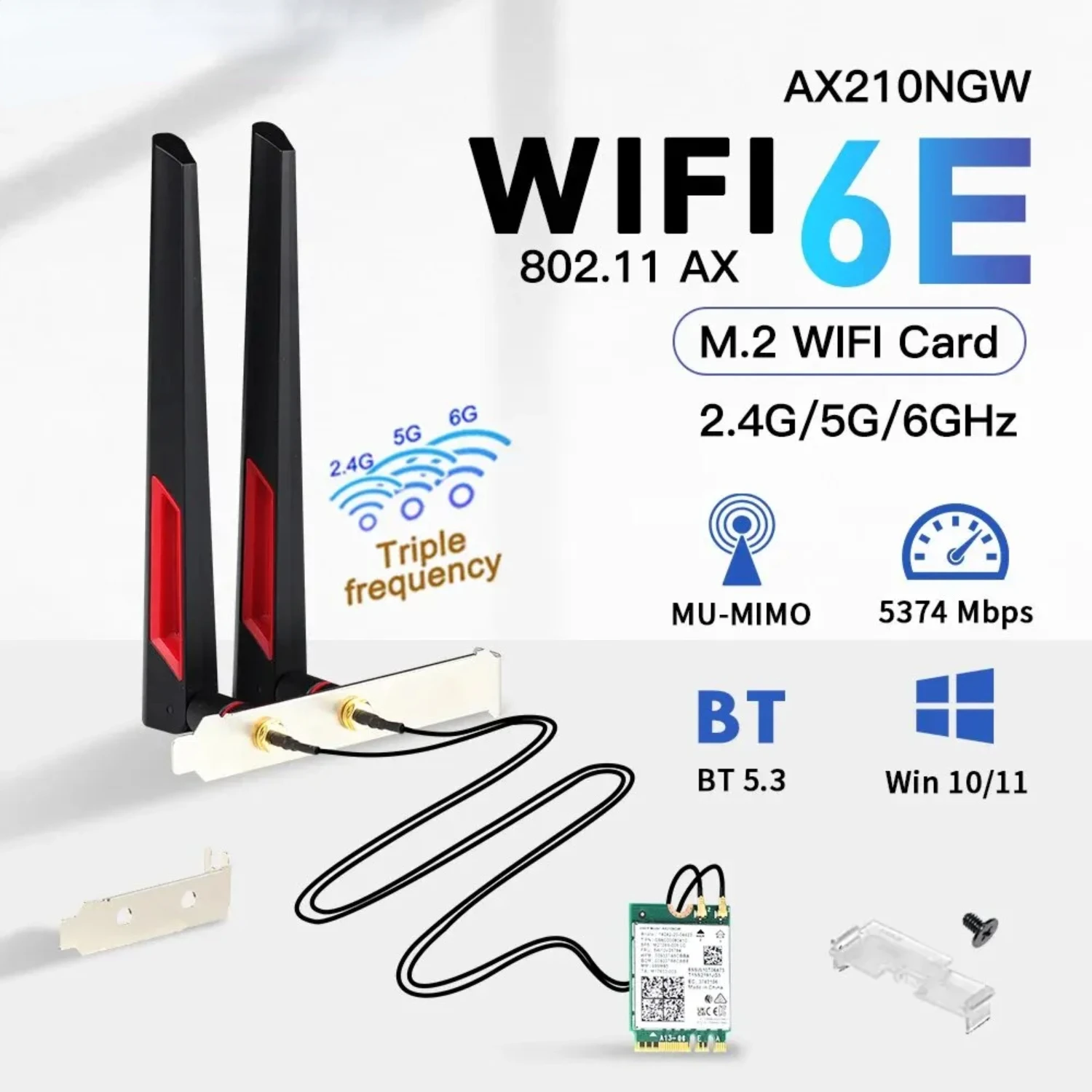 Беспроводной адаптер Wi-Fi 6E AX210 M.2 2 4 ГБ/5 ГГц/6 ГГц Bluetooth 5 3 6 AX210NGW NGFFF 10DBI